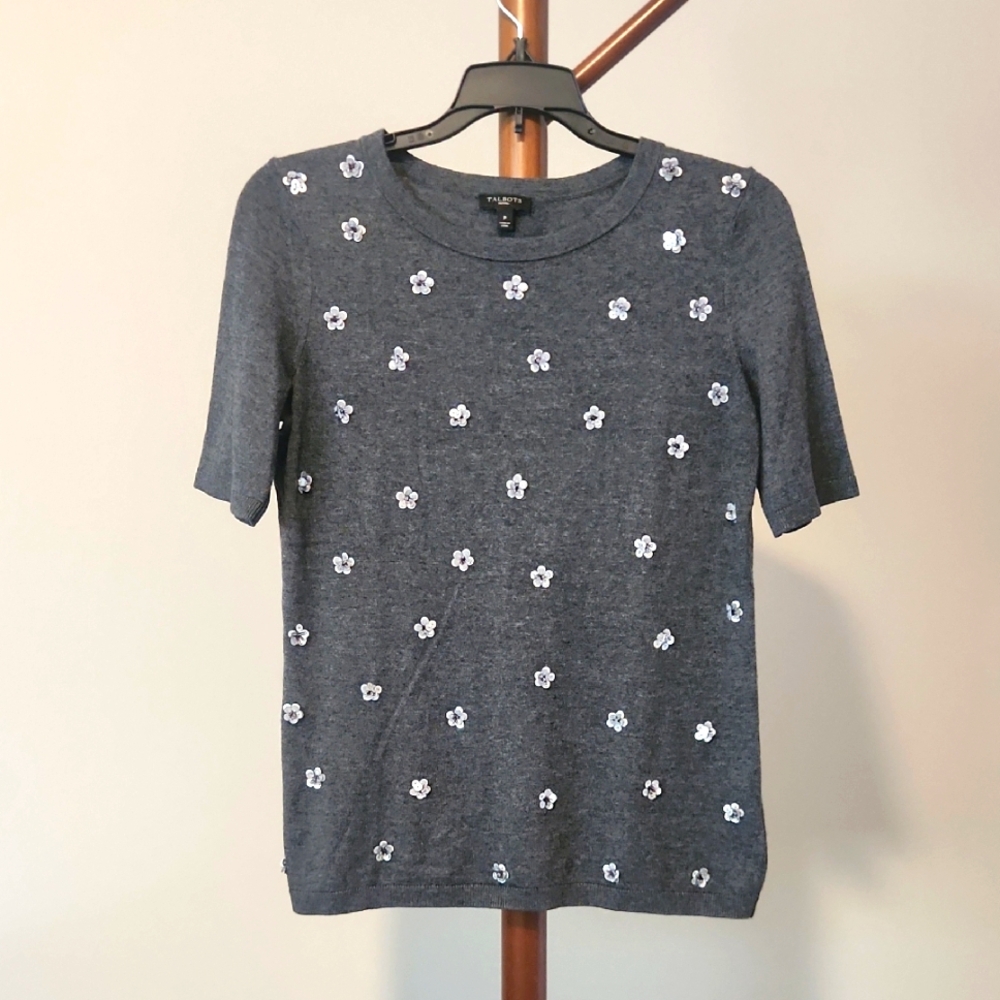 Talbots Floral Sequin Knit Top